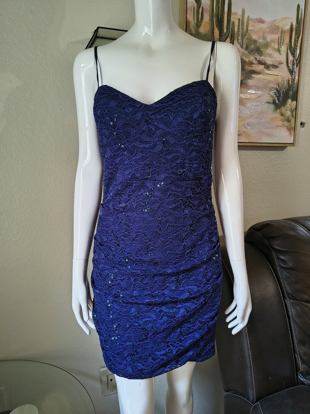 Love Reign Navy Lace Sequin Mini Dress